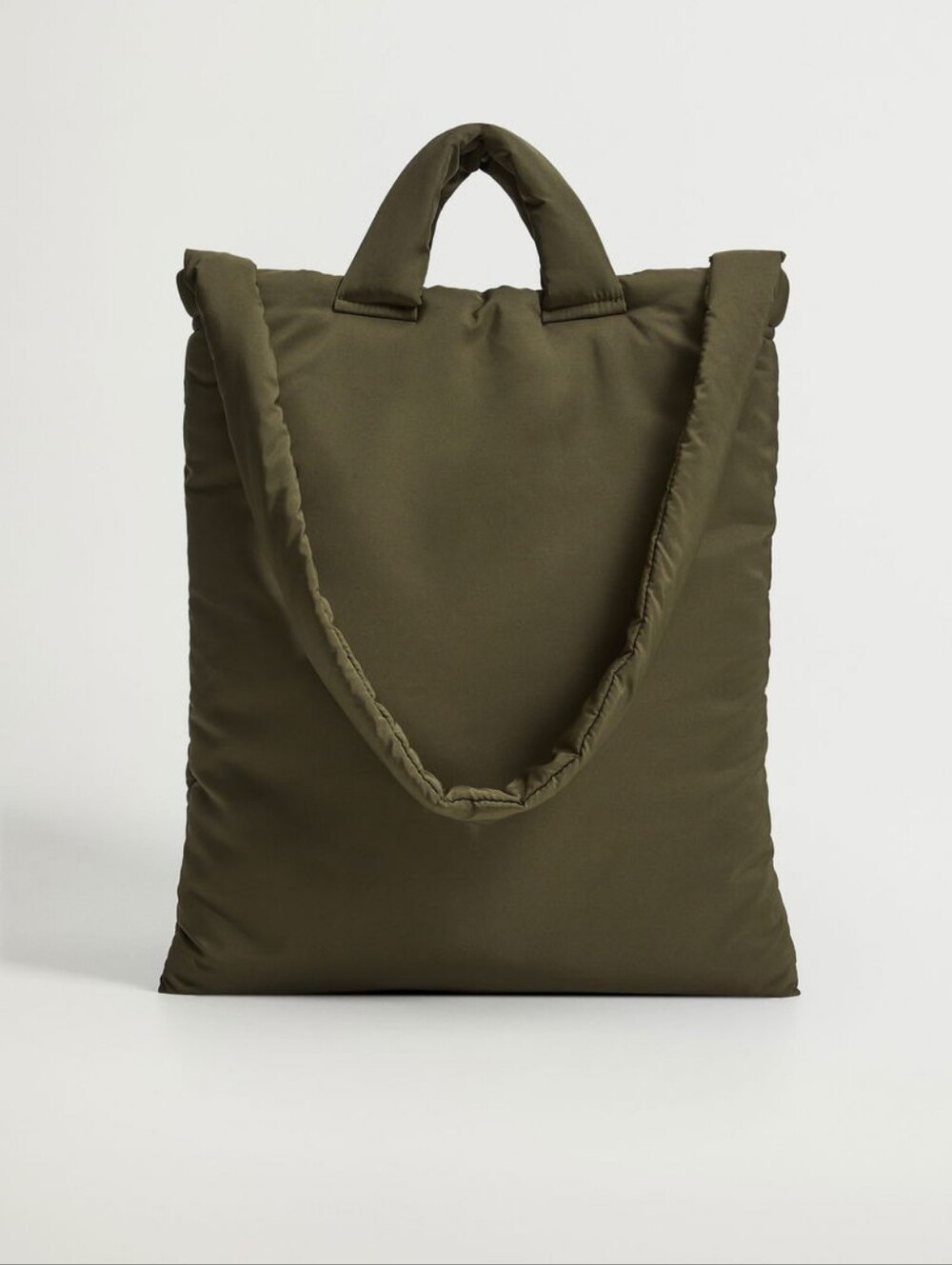 MANGO Quilted Puffer Tote Bag in Olive